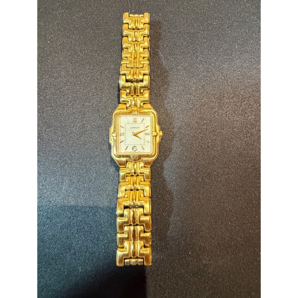 Lassale Seiko Gold Tone Square Face Watch 7N89-5A29 Date Sapphire Crystal 7in